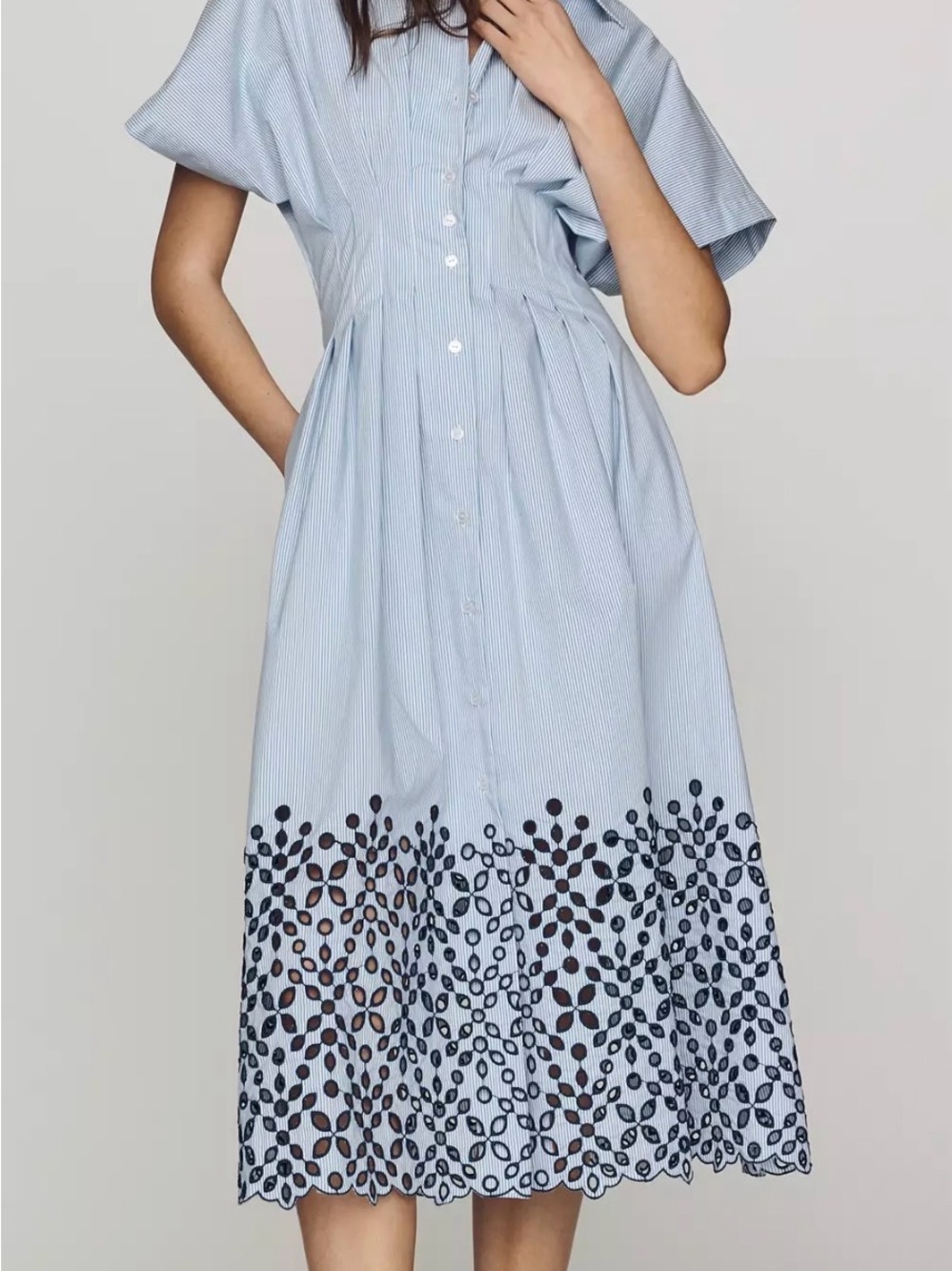 Light Blue Embroidered Midi Shirt Dress—Tobie Dress Anthropologie
